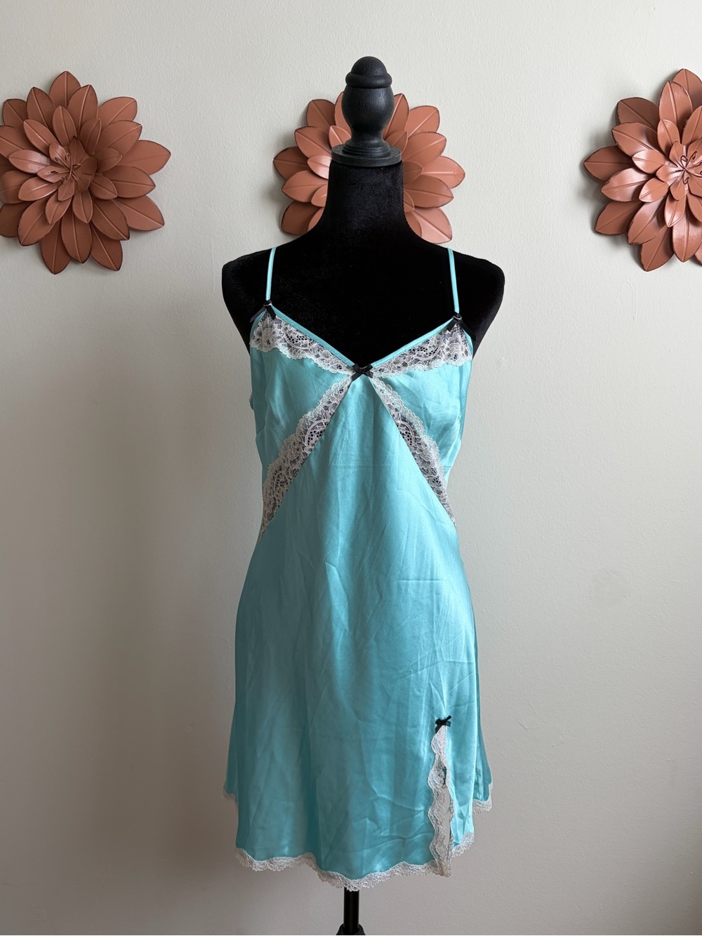 2015 Victoria’s Secret Aqua Satin Lace Slip Dress